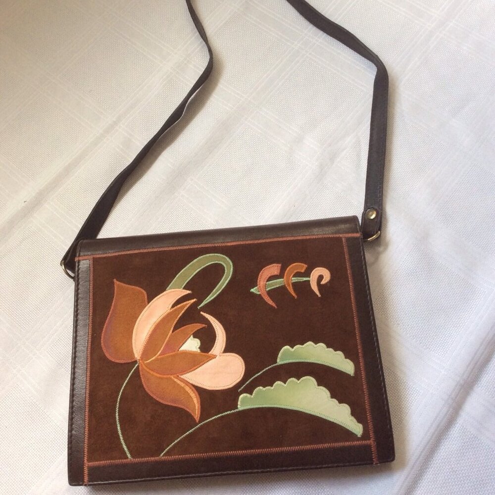 Early 80's (1983) quality leather convertible brown handbag clutch, handmade